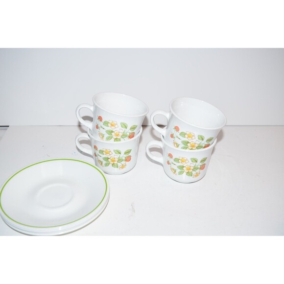 VTG Corelle USA Strawberry Sunday Sundae Coffee Tea Cups Mug Saucers SET OF 4 - Picture 7 of 8